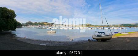 Horizontal panoramic view across the River Conwy on a sunny day. Stock Photo