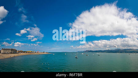 Horizontal panoramic view of the Menai Strait in Anglesey. Stock Photo