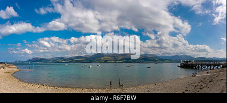 Horizontal view of the Menai Strait from Beaumaris on Anglesey. Stock Photo