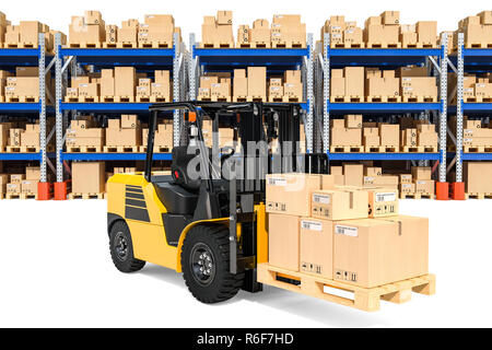 3d forklift truck with cardboard boxes Stock Photo - Alamy