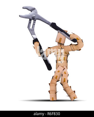 Box character using large pliers Stock Photo