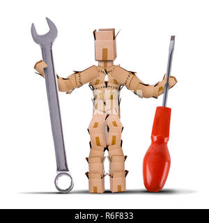 Boxman character holding tools Stock Photo