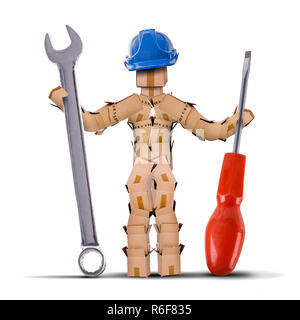 Box character builder holding tools Stock Photo