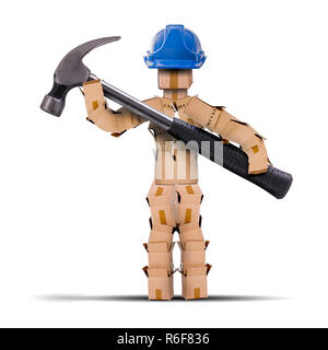 Box character worker holding a hammer Stock Photo
