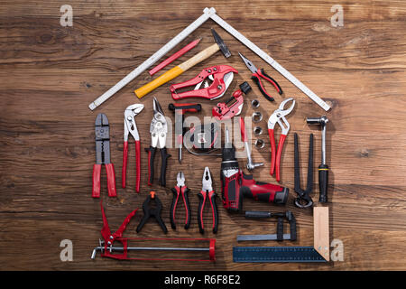 Elevated View Of Various Worktools Stock Photo