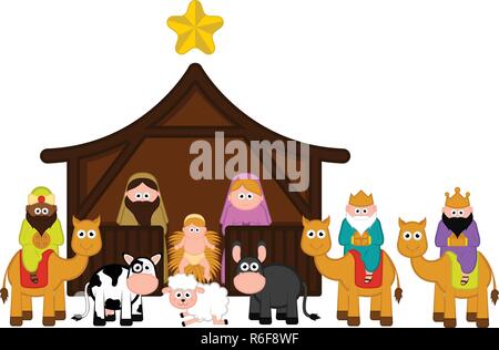 Christmas crib with all characters Stock Vector