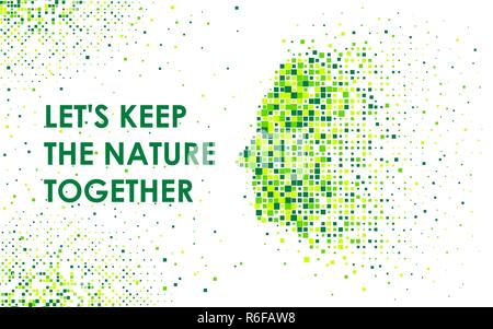 Abstract human face in a profile in pixel mosaic Stock Vector