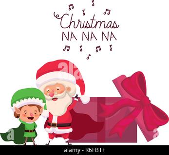 santa claus and elf with gift box Stock Vector