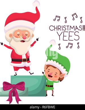 santa claus and elf with gift box Stock Vector