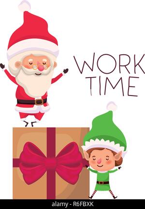santa claus and elf with gift box Stock Vector