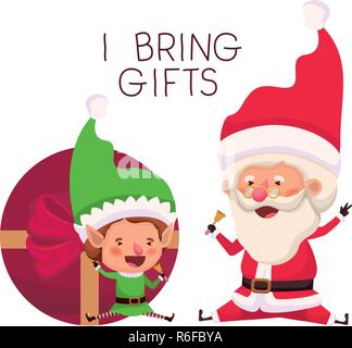 santa claus and elf with gift box Stock Vector