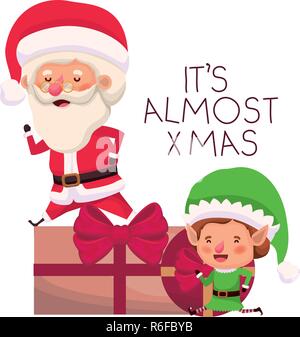 santa claus and elf with gifts boxs Stock Vector