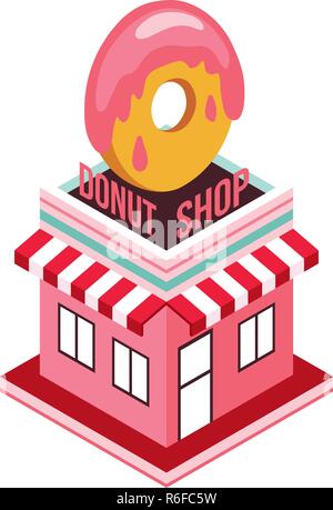 Donut shop Modern isometric flat design style Food shopping industry Vector illustration Stock Vector