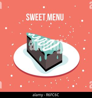 Delicious sweet cake dessert plate Modern cute flat design style Vector illustration Stock Vector