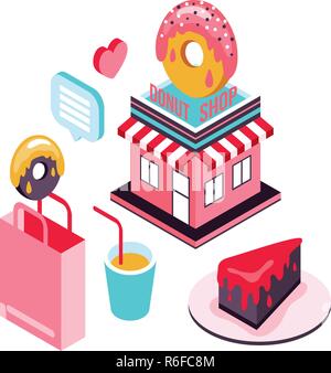 Donut shop Cake dessert Delicious food isometric infographic element set Vector illustration Stock Vector