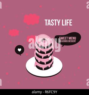 Delicious cute donut dessert poster Modern flat isometric 3d style Vector illustration Stock Vector