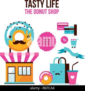 Donut Coffee online shopping infographic Flat 3d isometric design style Vector illustration Stock Vector