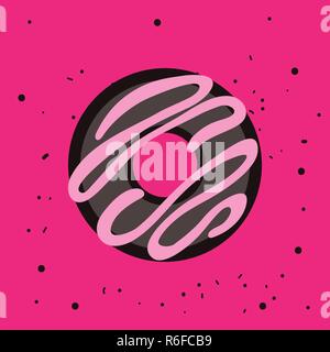 Delicious chocolate donut with cream Sweet yummy dessert Flat design Vector illustration Stock Vector