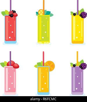 Fresh summer drinks Smoothie and Juice glasses Vector illustration Stock Vector