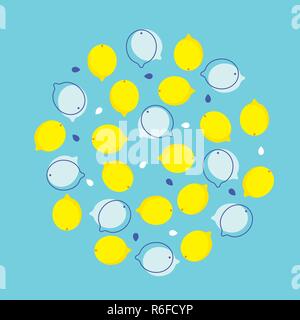 Colorful yellow lemons on blue background Vector illustration Stock Vector