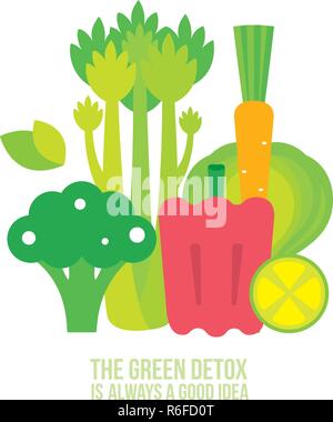 Broccoli Celery Carrot Lemon Lime Spinach Healthy and delicious food Vector illustration Stock Vector