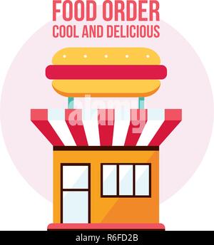 Fast food shop facade with hot dog icon Vector illustration Stock Vector