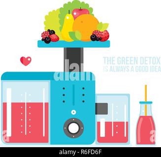 Making fresh healthy organic smoothie juice Kitchen appliance Juicer Blender Vector illustration Stock Vector