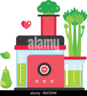 Making green juice and smoothie Colorful mixer Kitchen appliance background Vector illustration Stock Vector