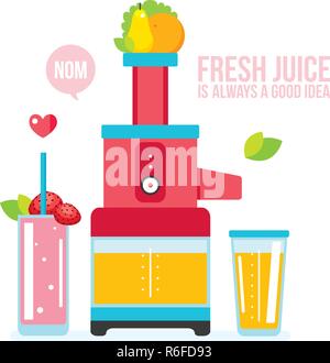 Mixer Juice Fresh fruits and vegetables Kitchen appliance background Vector illustration Stock Vector