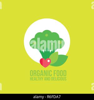 Cute broccoli Colorful green background Healthy food Vector illustration Stock Vector