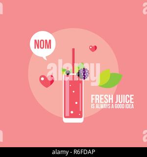 Fresh summer drink Smoothie Juice Cocktail with fruits and berries Vector illustration Stock Vector