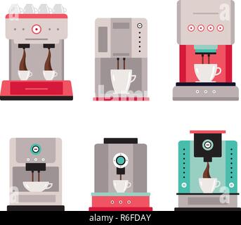 Colorful Coffee machine set isolated on white background Vector illustration Stock Vector