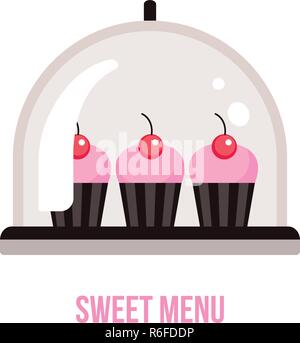 Cute delicious pink cupcakes with cherry on top Sweet dessert Vector illustration Stock Vector