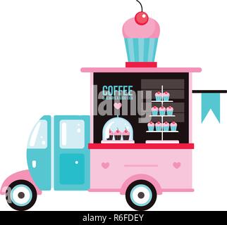 Food truck Fast food Cafe Delicious sweet desserts Cute cupcake Vector illustration Stock Vector