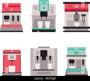 Colorful Coffee machine set isolated on white background Vector illustration Stock Vector