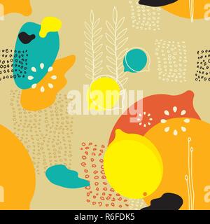 Seamless background pattern with lemons and abstract elements Vector illustration Stock Vector