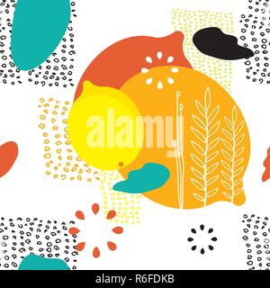 Lemons and abstract design elements Seamless pattern Vector illustration Stock Vector