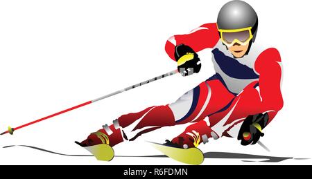 Colored vector illustration of skier image Stock Vector