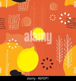 Seamless background pattern Lemons and floral elements Scandinavian design style Vector illustration Stock Vector