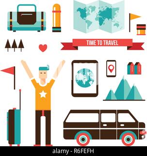 Tourism and travel Set of modern flat design elements Vector illustration Stock Vector