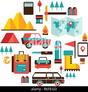 Tourism and travel Set of colorful modern flat design elements Vector illustration Stock Vector