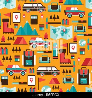 Travel Vacation Recreation Camping Hiking Sport seamless background pattern Vector illustration Stock Vector