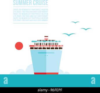 Cruise liner ship background Travel Tourism Vacation concept Vector illustration Stock Vector