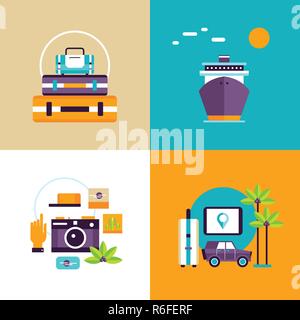 Travel and tourism banner set Summer holiday adventures Flat design Vector illustration Stock Vector