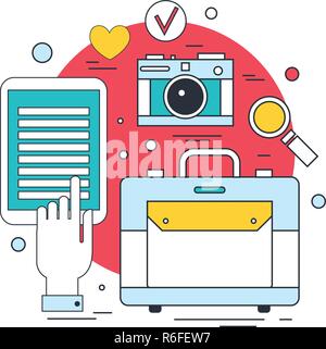 Summer vacation planning banner Travel Tourism concept Modern line icons Vector illustration Stock Vector