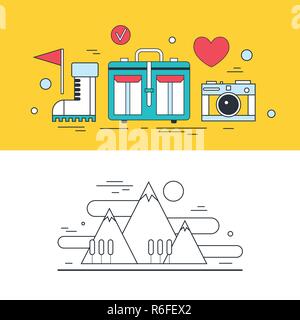 Mountain hiking and climbing Camping Travel Recreation Sport design elements Vector illustration Stock Vector