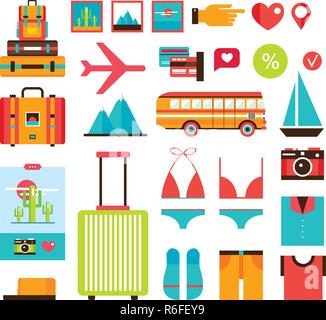 Tourism Vacation Summer trip icon collection Modern flat design Vector illustration Stock Vector