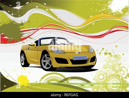 Green and Yellow grunge background with cabriolet image. Vector Stock Vector