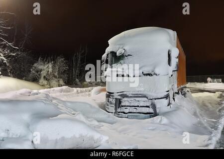 Cargo Truck In Snow Stock Photo