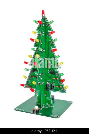 Printed-circuit board Christmas tree isolated on a white background Stock Photo